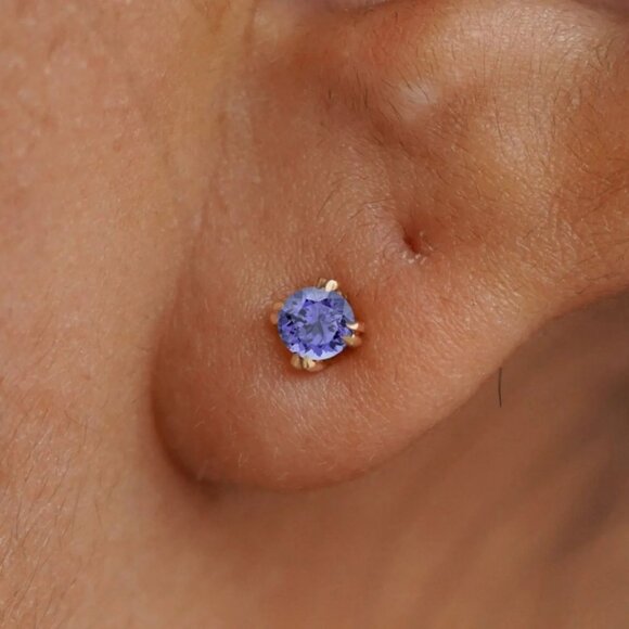 Automic Gold Tanzanite Studs 14kt Gold - Picture 1 of 4